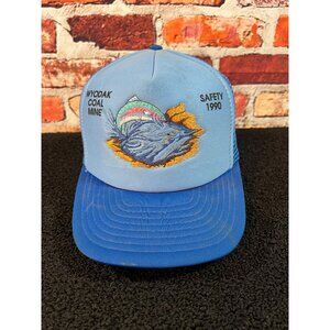 Vintage 1990 Wyodak Coal Mine Safety Trucker Hat Blue Mesh Snapback D3